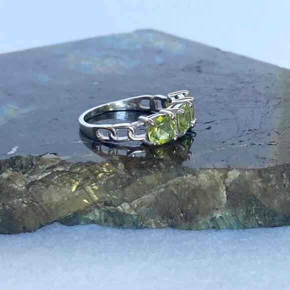Sterling Silver 925 Prong Set Cushion Cut Peridot Multi Gemstone Ring 8.5 - Picture 4 of 16